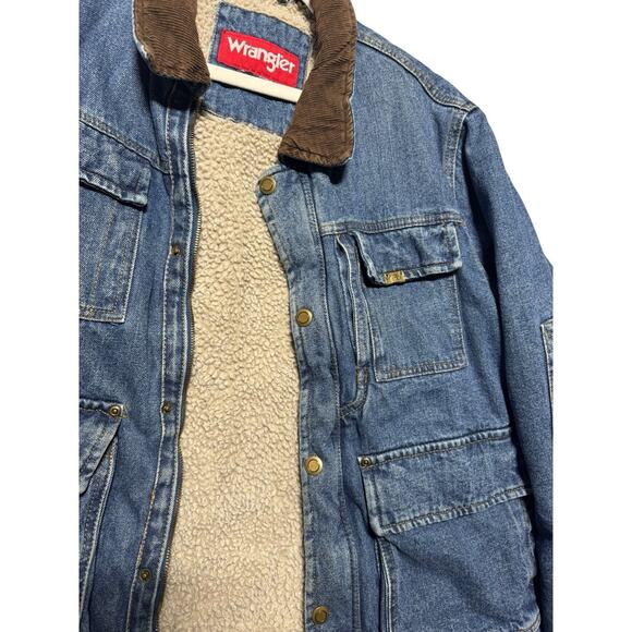 Wrangler Barn Jean Jacket Mens Large Sherpa Lined Corduroy Vintage 90s Chores - Picture 8 of 13